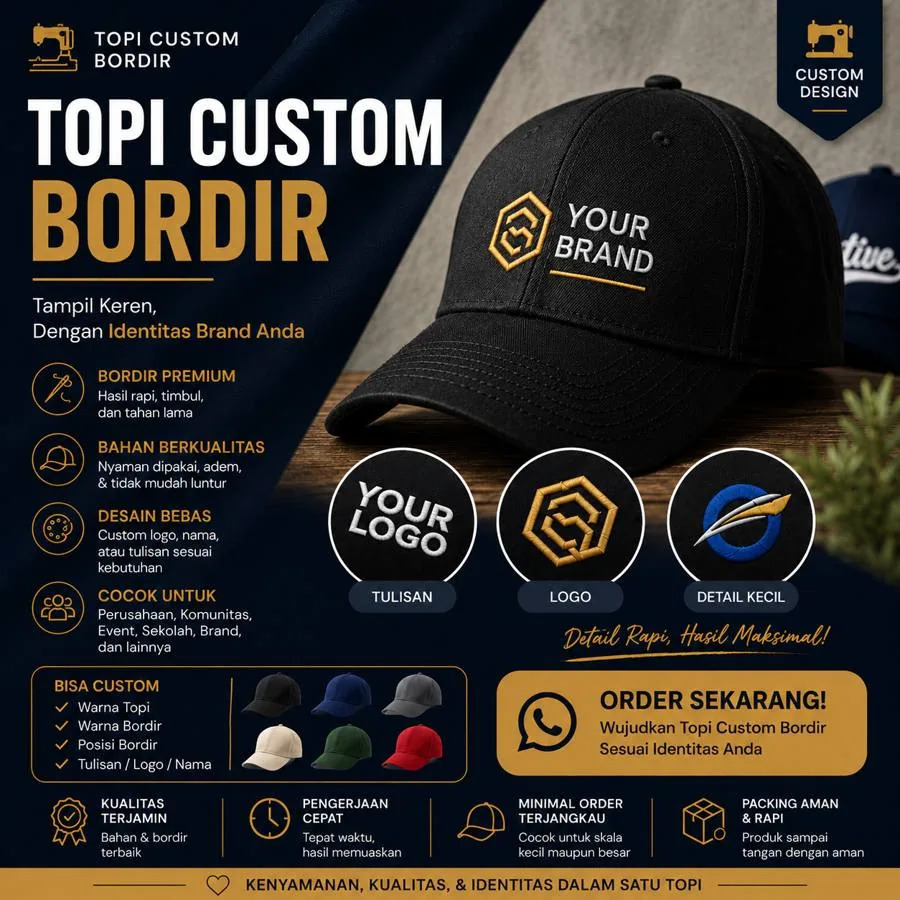 Topi Custom Bordir Premium